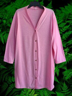 Women's Top Blouse V-neck Button Up Long Sleeves Pink Size 3XL